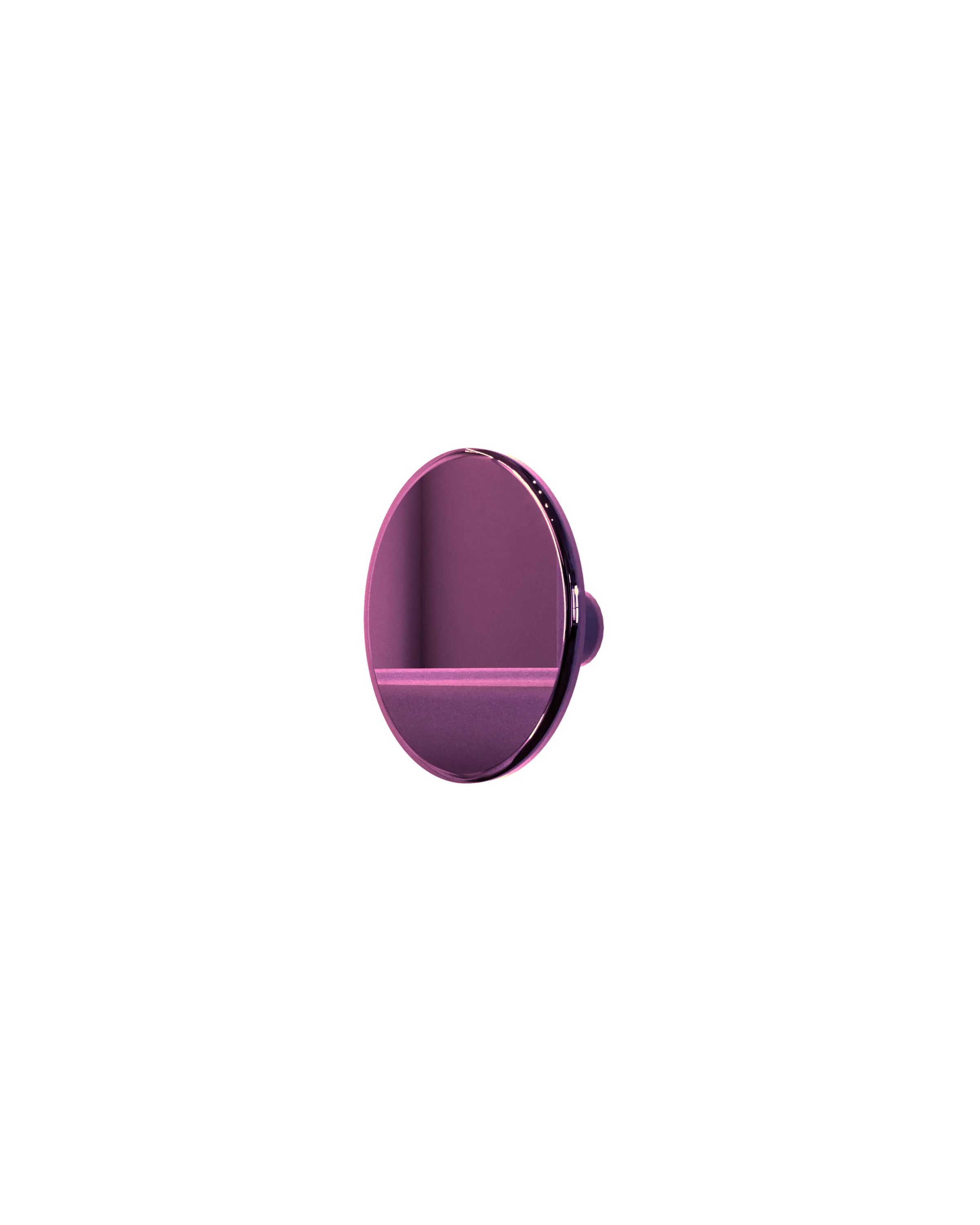 Pink, round handle with a shiny surface, seen on the side, on a white background. 
